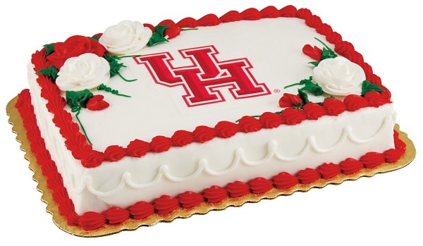 red and white graduation cake