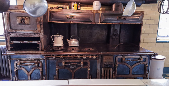 Born stove and over in the first floor kitchen at Stan Hywet, the manor house built by F. A. Sieberling (who founded Goodyear Tire & Rubber) in 1915 in Akron, Ohio